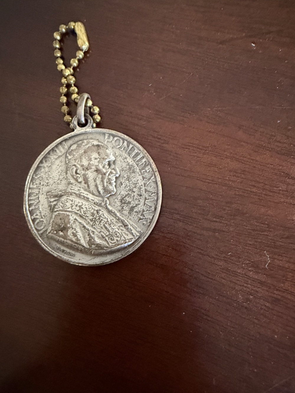 Religious Round Medal Pendant with Gold-Tone Ball Chain - Picture 2 of 2